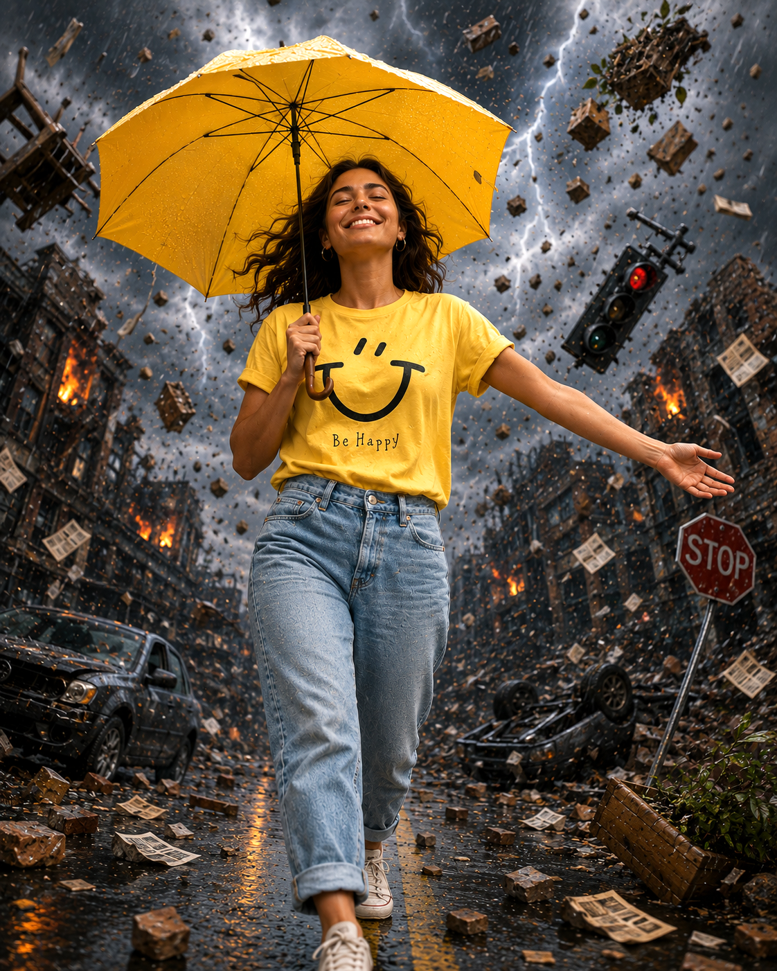 'Be Happy' Crewneck T-shirt