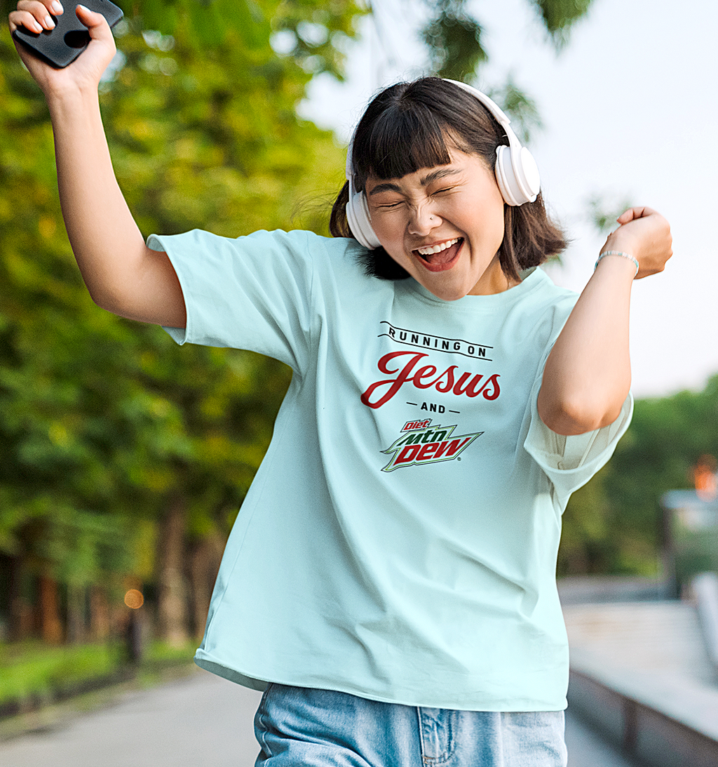 'Running on Jesus and your Favorite Soda' Crewneck T-Shirt