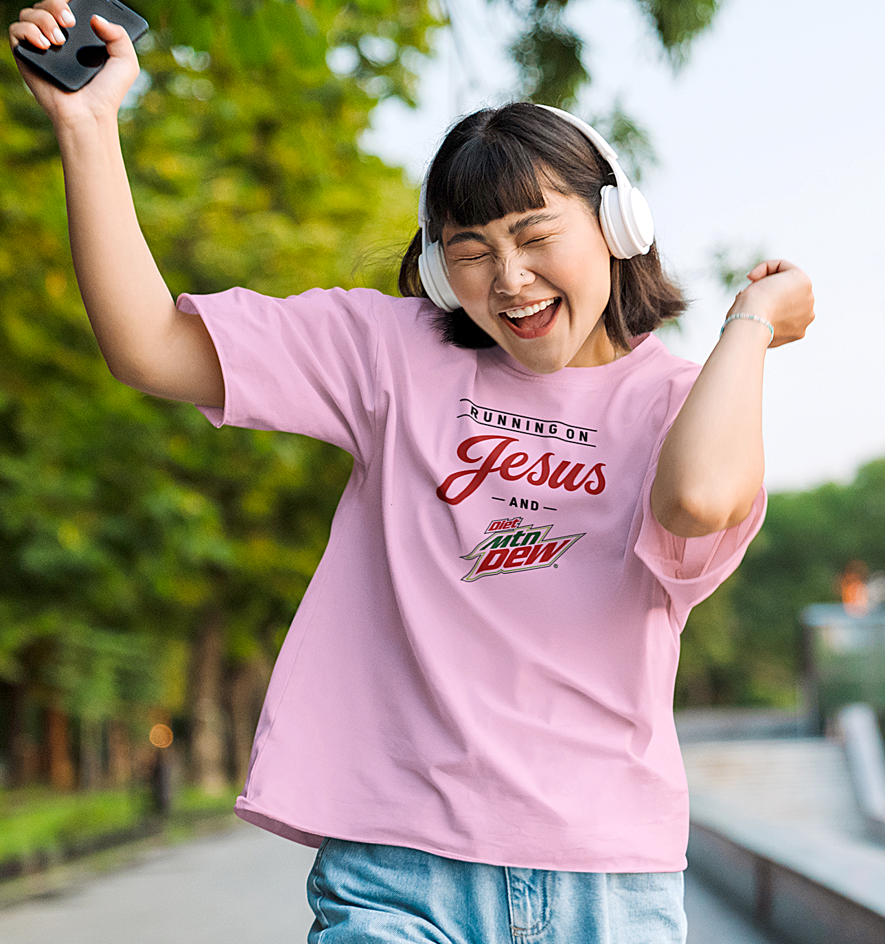 'Running on Jesus and your Favorite Soda' Crewneck T-Shirt