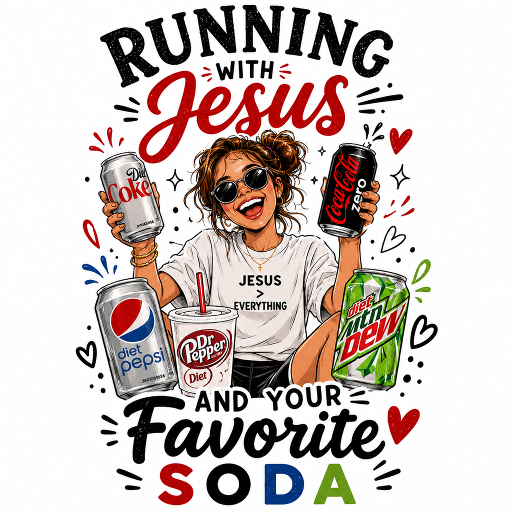 'Running on Jesus and your Favorite Soda' Crewneck T-Shirt