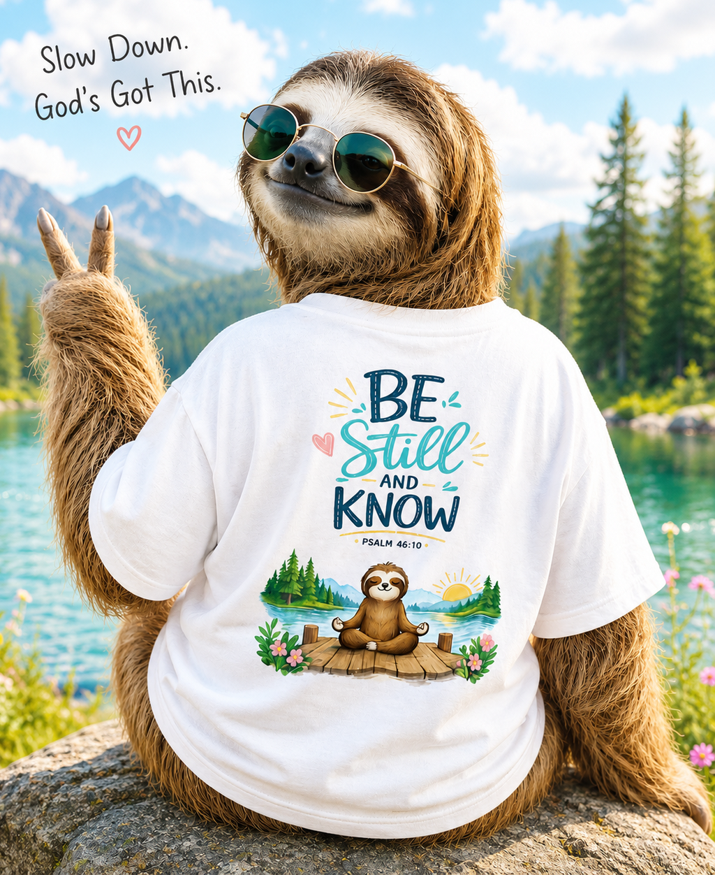 'Be Still and Know' Christian Graphic Tee-Sloth